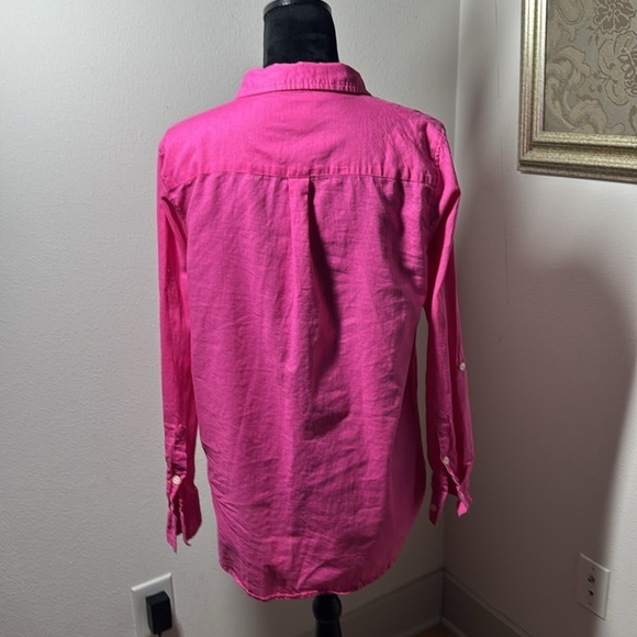 Per Se Sz M pink buttoned down long sleeves linen cotton blend - Picture 3 of 8